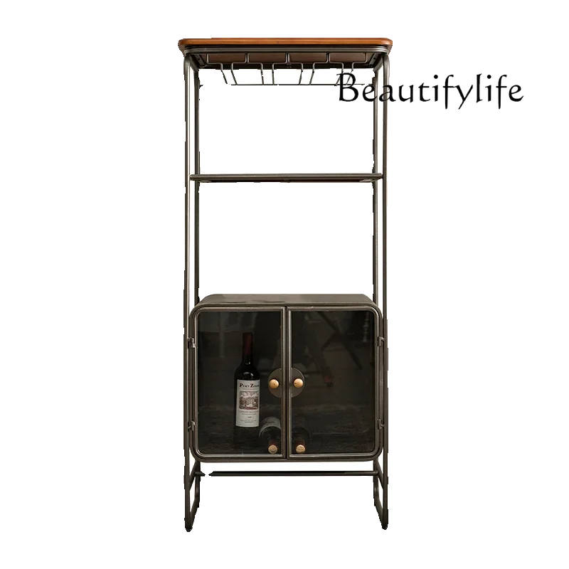 C American Wine Cabinet Shelf Floor-to-ceiling Retro Living Room Wall Wine Glass Shelf Upside Down Wine Rack Display Cabinet