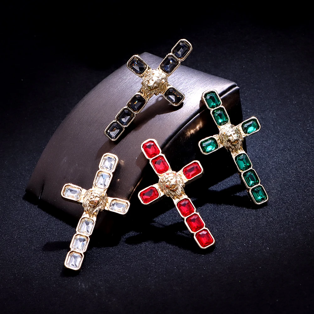 CINDY XIANG Crystal Cross Brooch 4 Colors Available