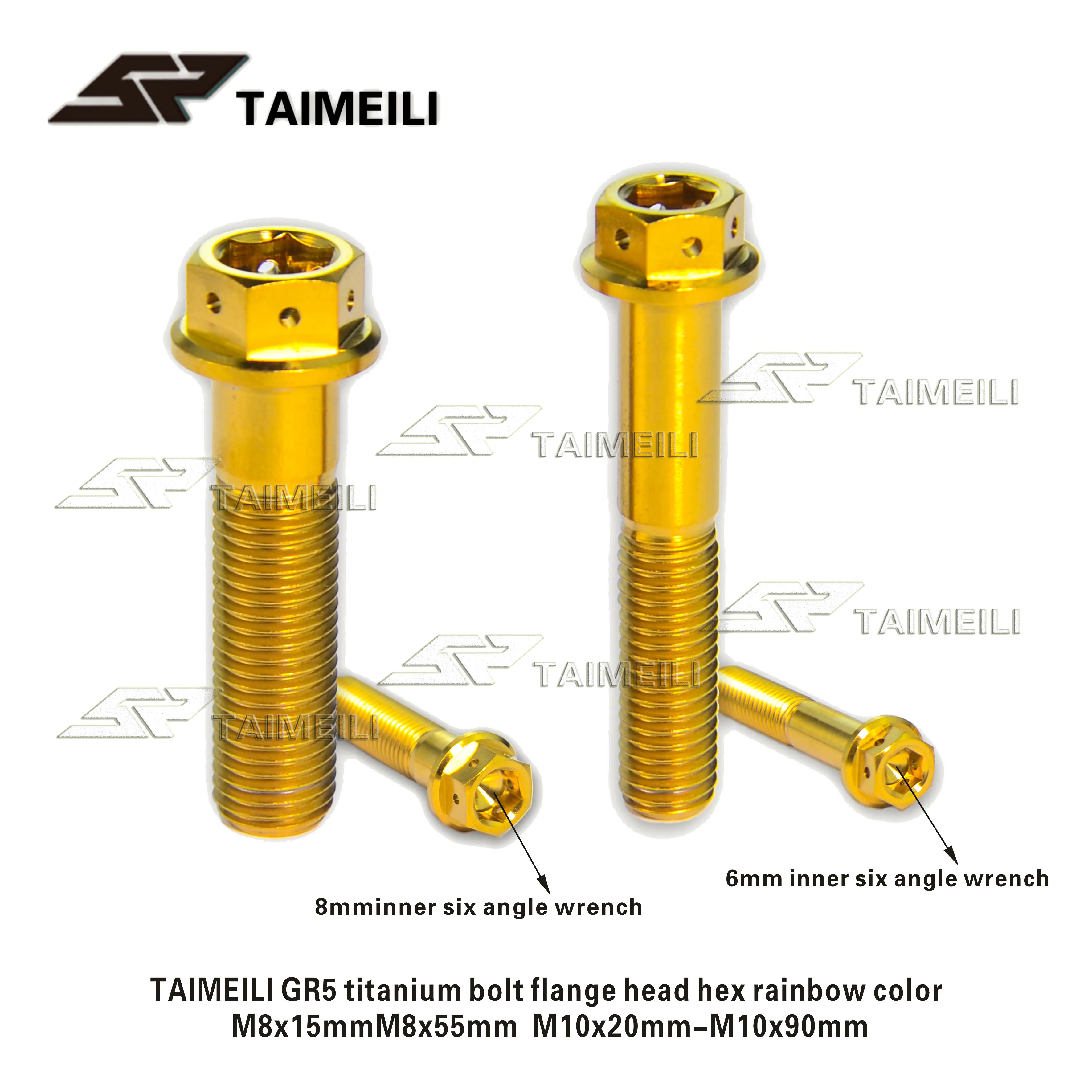 TAIMEILI GR5 Titan-Schraube mit Flanschkopf, Sechskant, Gold, M10/M8x15-70mm, Motorrad-Reparaturschraube, Umrüstschraube – Detail 3