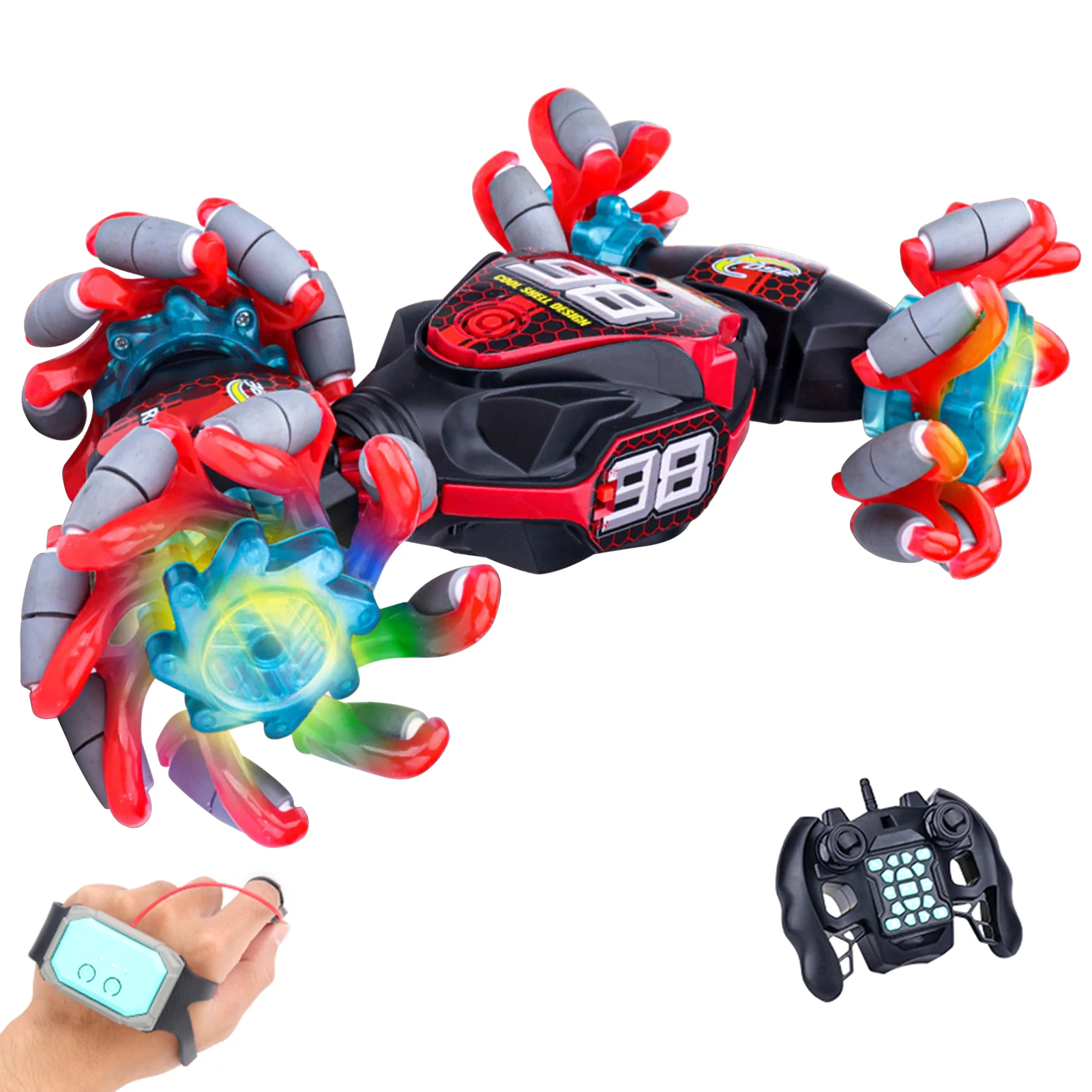 Remote Control Stunt Car 2.4GHz Watch Gesture Sensor Control Deformable Car All-Terrain for Kids with Function Cool Lights Side