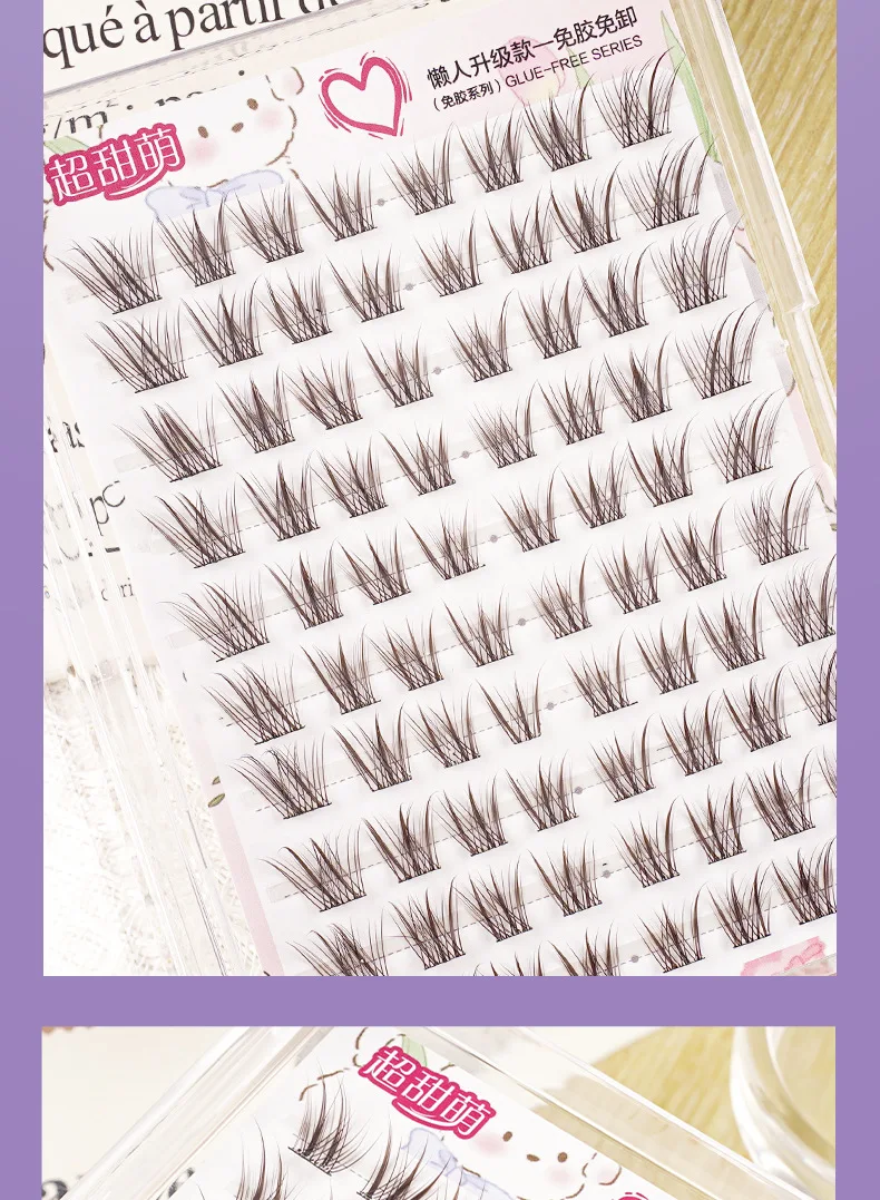 Kleberlose Fuchsauge-Falsche Wimpern im chinesischen Stil, selbstklebende natürliche braune schwarze Wimpern, 3D-voluminöse, flauschige, geflügelte Wimpern – Detail 15