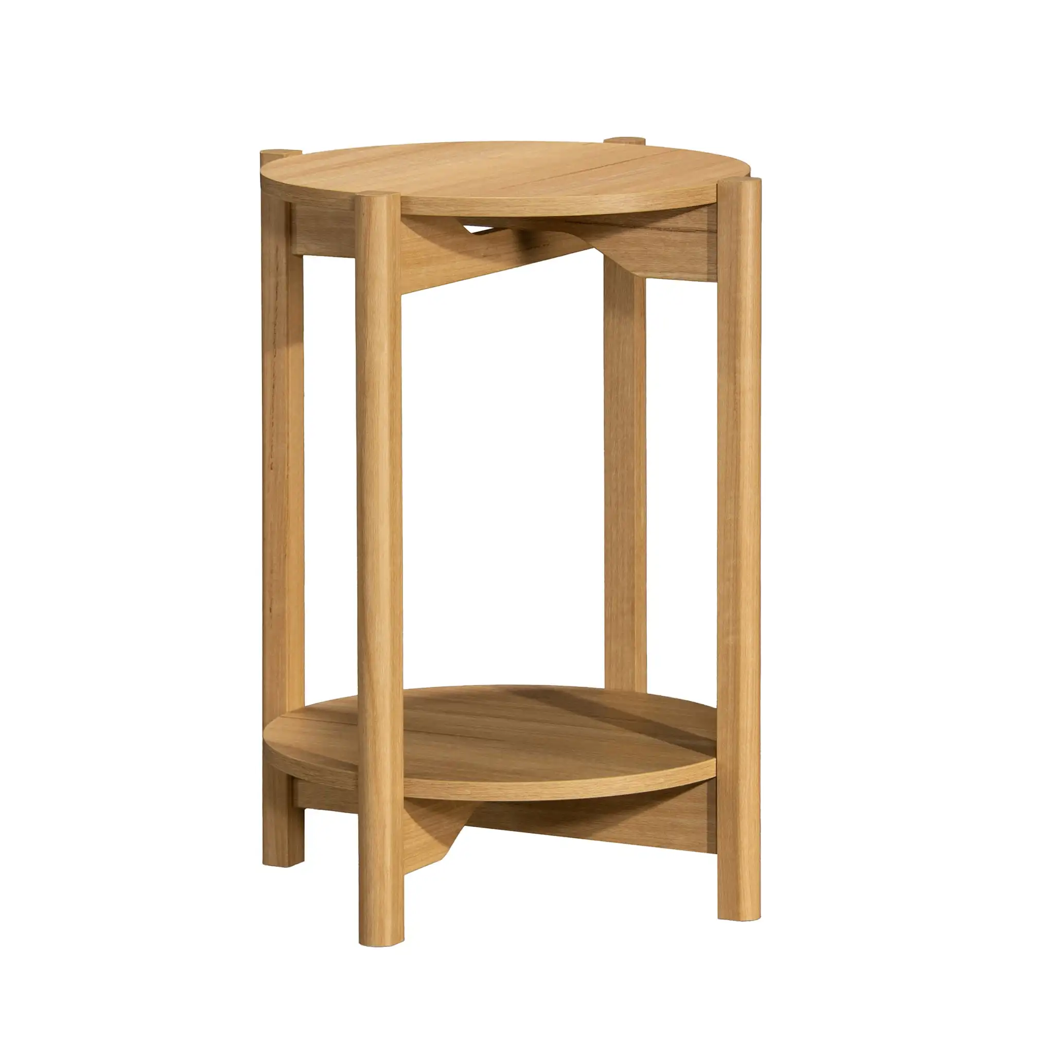Mainstays Round Modern Dowel End Table, Natural Teak Finish
