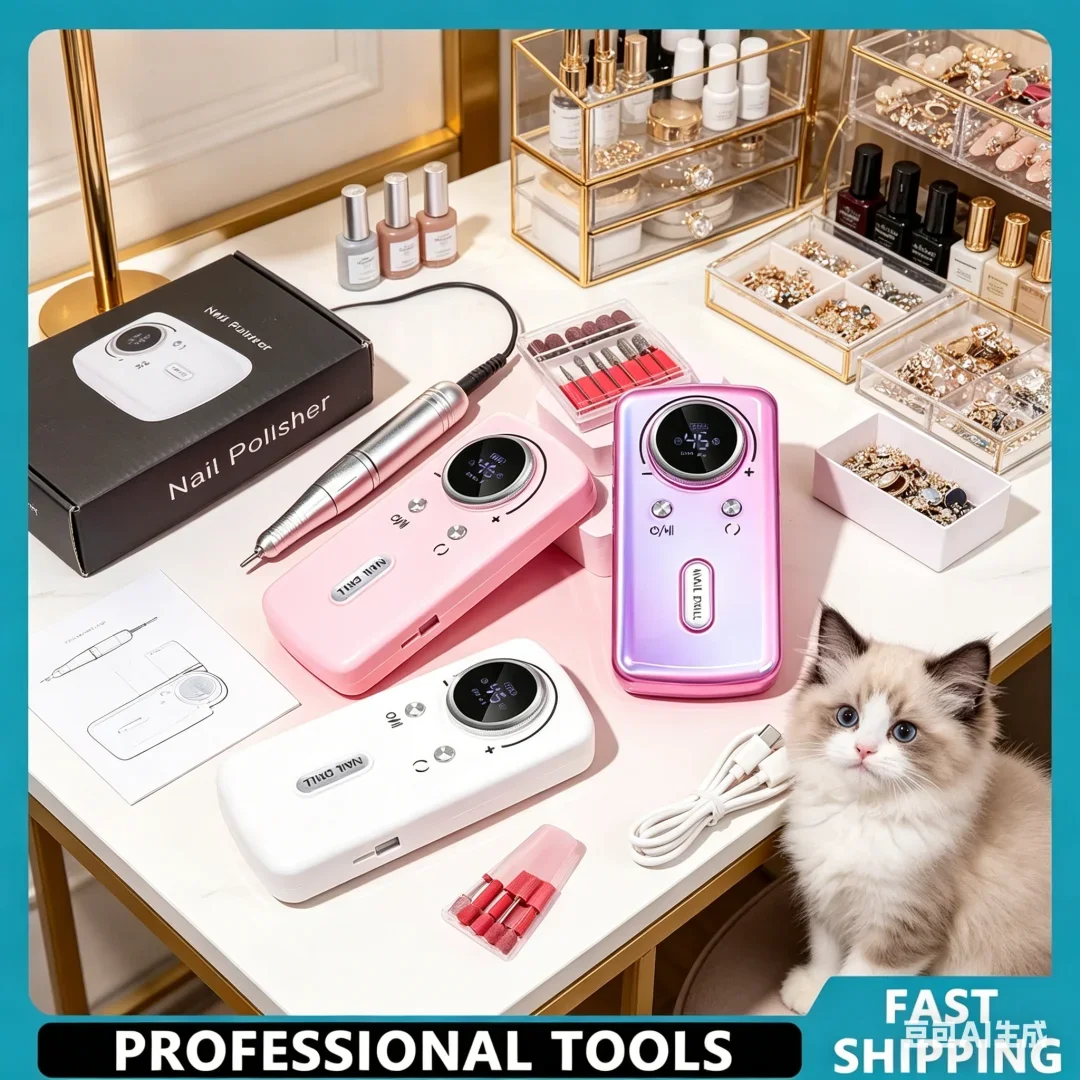 

Ravishing 45000RPM Nail Drill Machine Electric Portable Nail File Rechargeable Nail Sander for Gel Nails Polishing For Home
