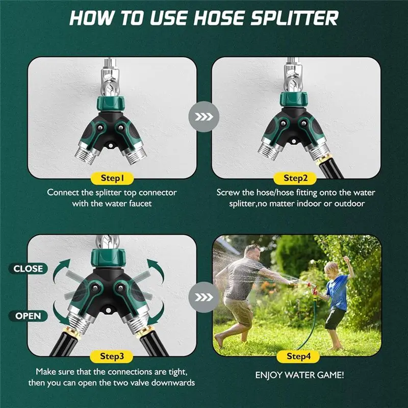 PZHI 2 Way Garden Hose Splitter with Shut Off Valve Heavy Duty Water Spigot Splitter for Outdoor Faucet Connector