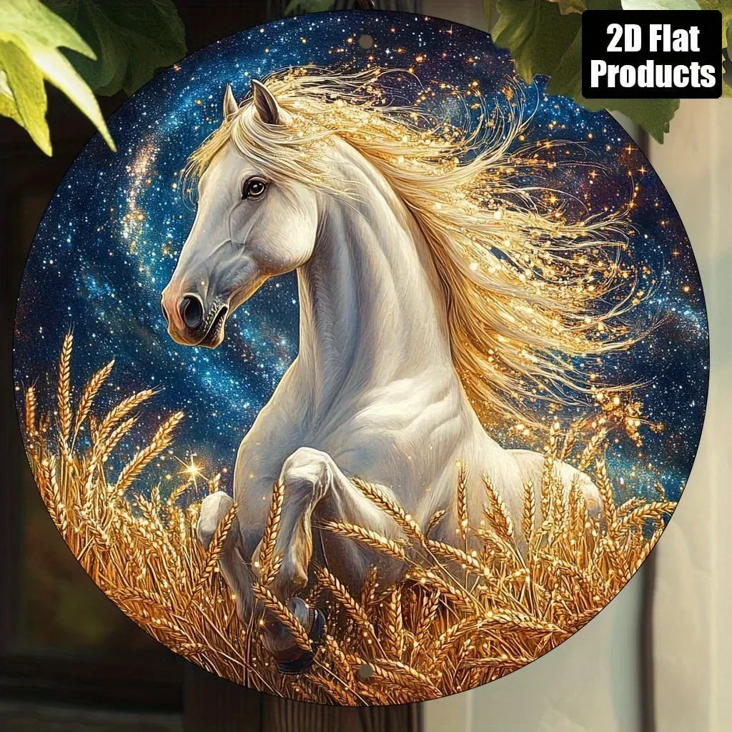 خمر تين تسجيل الحصان الأبيض الذهبي ماني جولة الألومنيوم جدار الفن ديكور #1