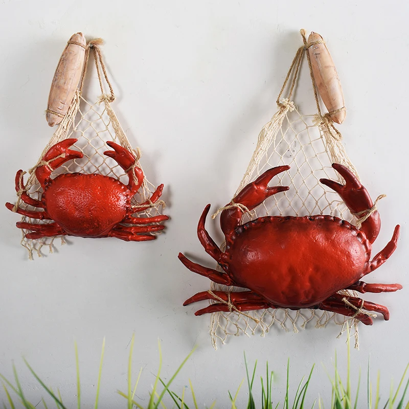 Mediterranean Resin Simulated Crab Ornaments Seafood Hairy Crabs Wall Decoration Hangers Lobster Water Feature Models