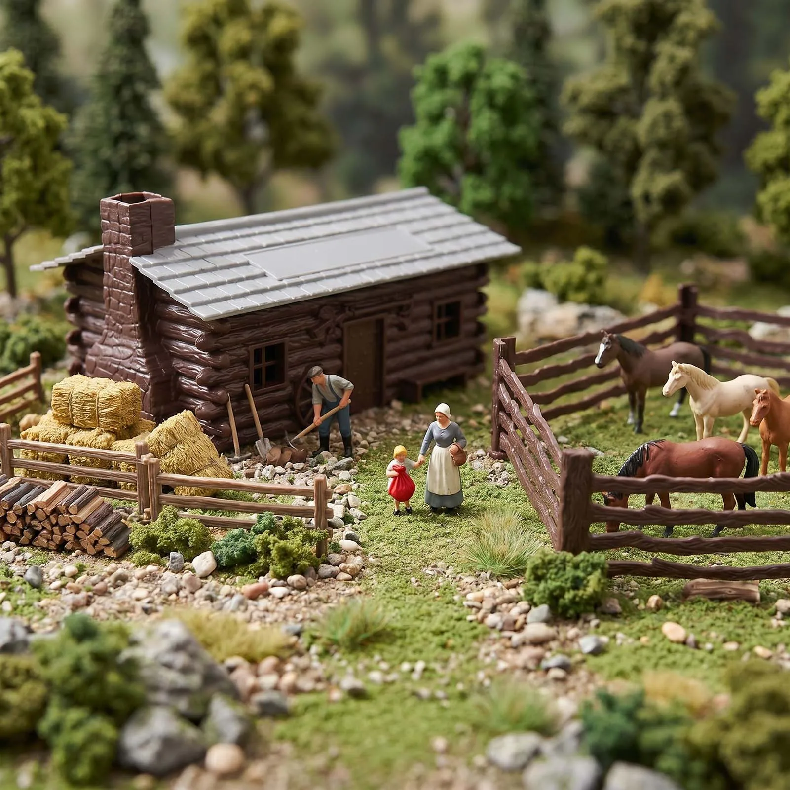 

Evemodel O Scale Painted Hunter's Log Cabin with Corral for Model Railroad Layout JZO02P (Not assembled)