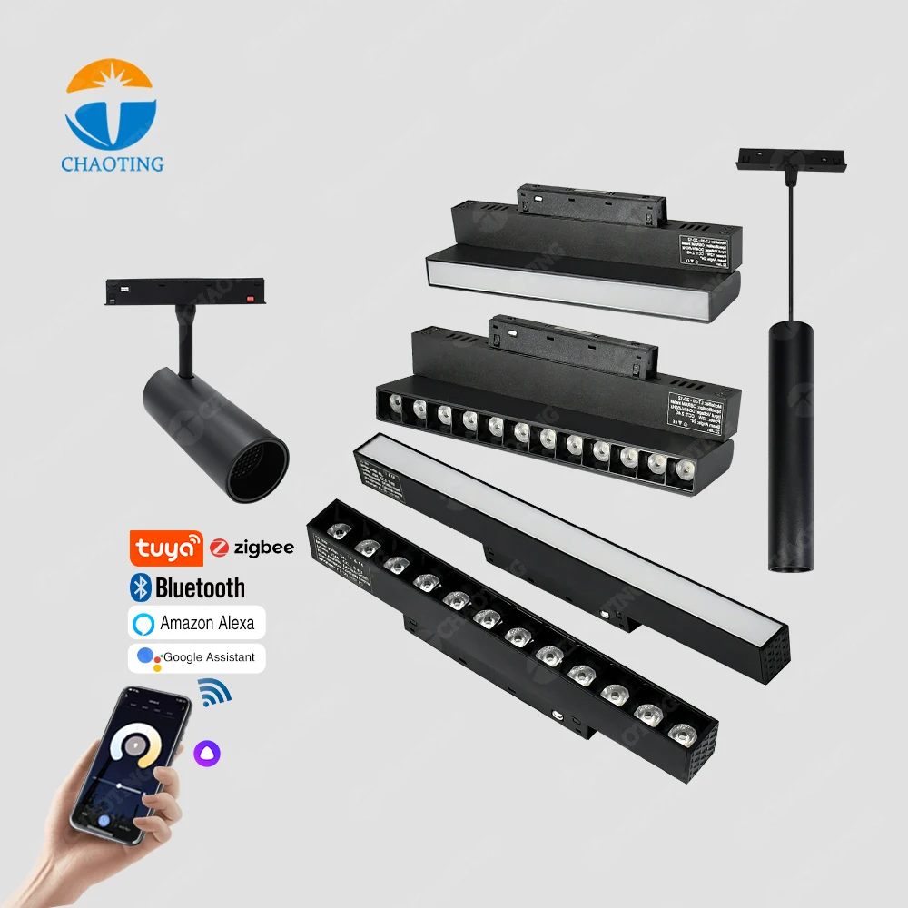 Black White Aluminium Rail DC 48V Low Voltage System COB LED Magnetic Linear Track Lights