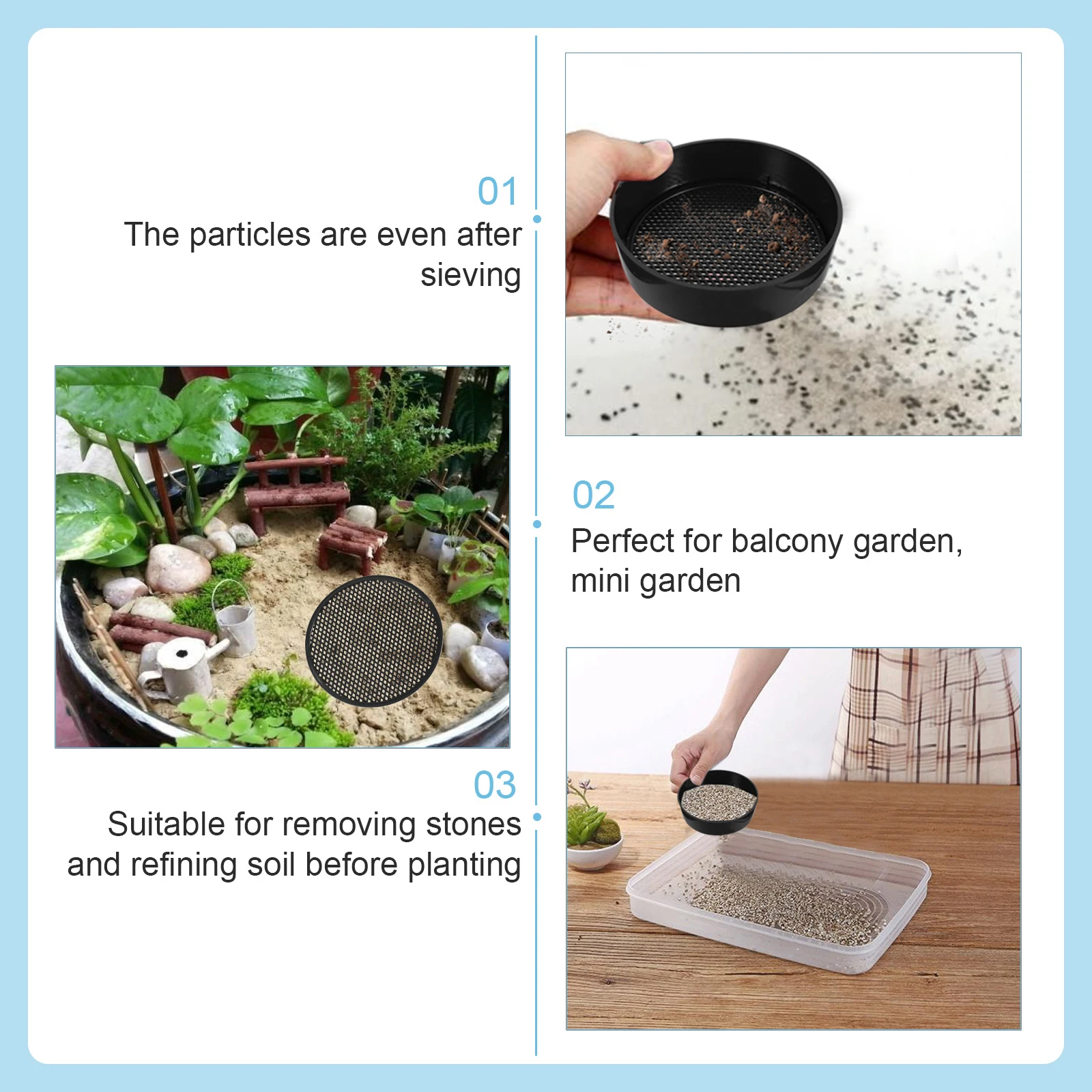 

Soil Sifter Sieve Set Gardening Tool Manual Potting Classifier Screen Balcony Mini Garden Compost Stone Riddle Lightweight