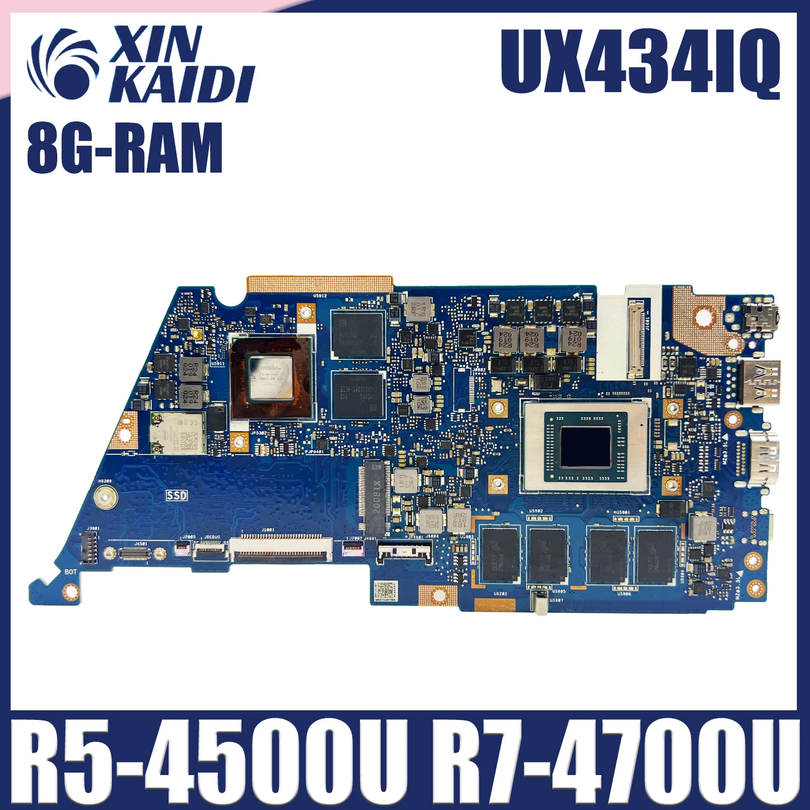 UX434IQ Notebook Mainboard For ASUS Zenbook UX434IQ Q407IQ UX434I UX434 Laptop Motherboard CPU R5-4500U R7-4700U 8G-RAM MX350