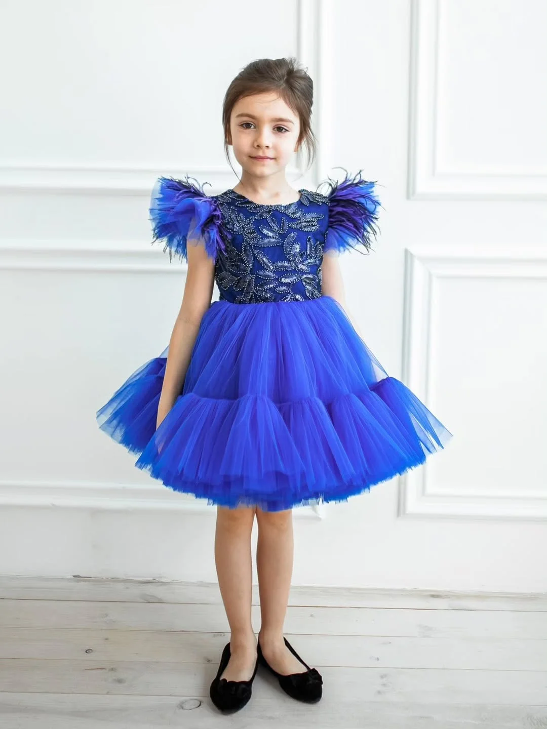 Elegant Flower Girl Dress for Wedding Round Collar Tulle Knee Lenght Kids Infant Baptism Gowns First Communion Gowns Custom