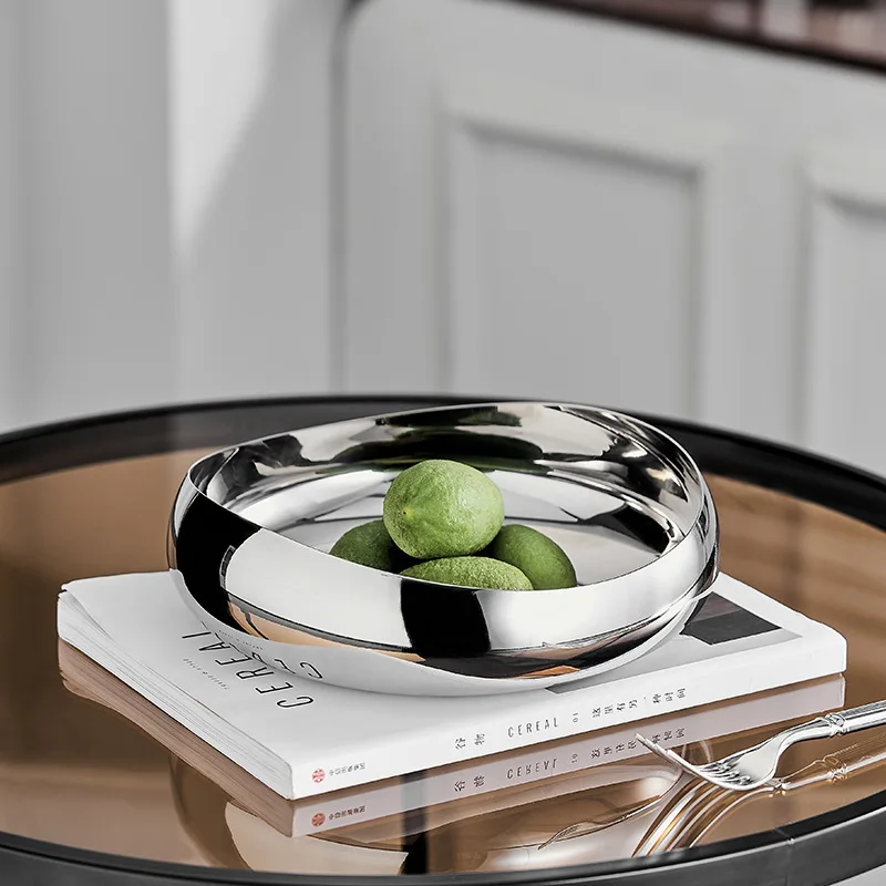 European stainless steel 304 fruit plate light luxury living room coffee table snack nut plate ornament