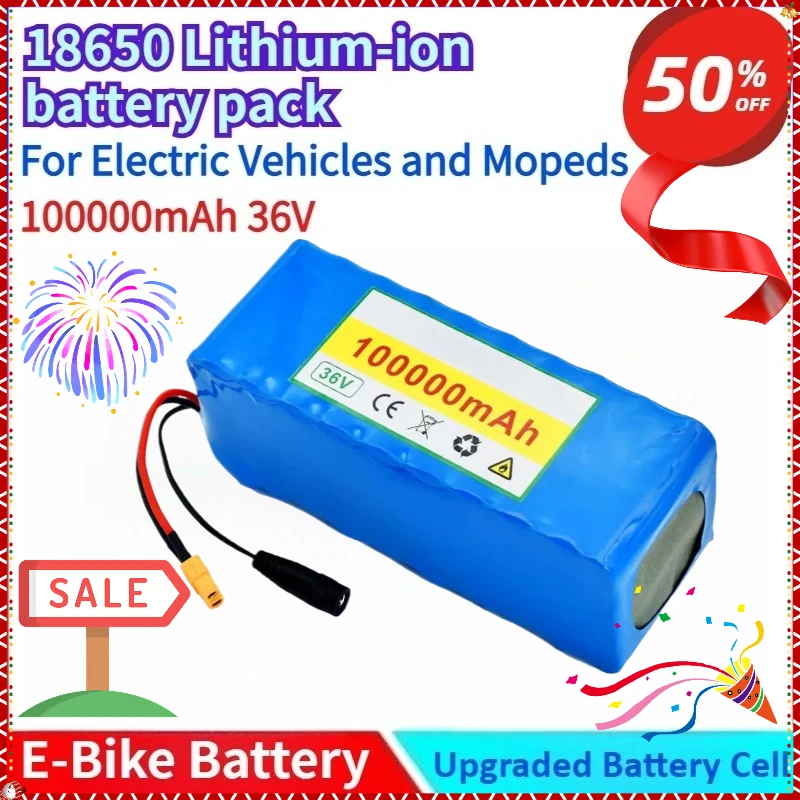 

New 100000mAh 36V Li-ion Battery Pack XT60 Plug for Electric Vehicles and Mopeds 18650 Cells with BMS Protection Waterproof Case
