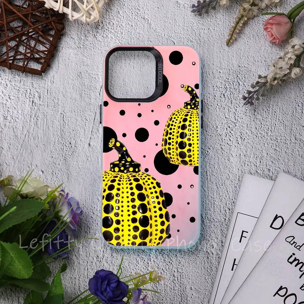 Y-yayoi K-kusama Art1 جراب هاتف ليزر معدني لهاتف آيفون 16 15 14 13 12 11 Pro Max ماتي أورورا متعدد الألوان غطاء متدرج #2