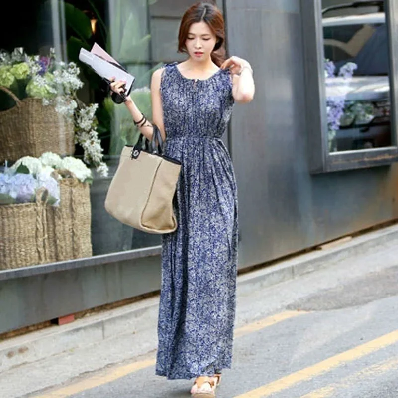

Long Skirt Daily Casual Bohemian for Women Bodycon New Fashion Summer Women's Sleeveless Floral Dress Vintage Clothing
