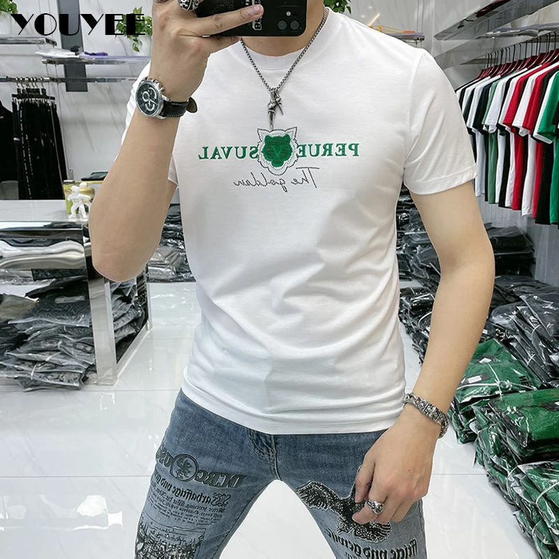 Short Sleeved T-shirt Men's 2022 New Trend Slim Breathable Embroidery Casual Round Neck Tees Clothes Male Fashion Designer 6xl