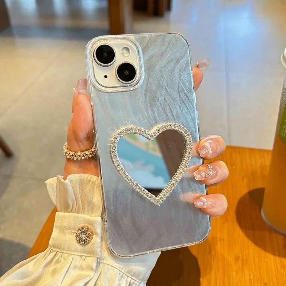 Luxus Diamant Herz Spiegel Telefon Fall Für OPPO A16S A54S A53S A17 A5 A9 A53 Reno 11 12 Pro string Von Perlen Stoßfest Shell