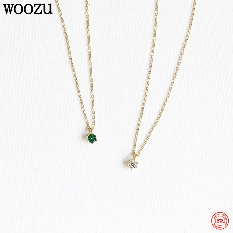 WOOZU 925 Sterling Silver Fashion Minimalist Green Mini Zircon Girl Charm Necklace for Women Elegant Party Jewelry Accessories