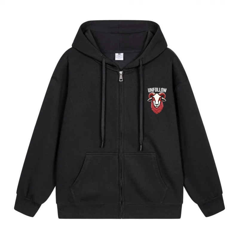 

Men's Zip-Up Hoodie Red Goat Logo On Chest 2025 New Style Casual Couples’ Style Casual and Loose