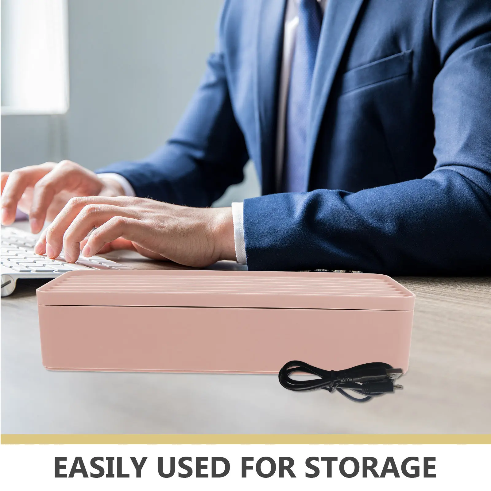 Plastic Cable Storage Box Compact Desk Cord Organizer with Compartments for Data Cords Chargers Electronics Wire Management Box