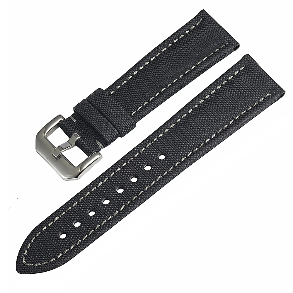 Bracelet de montre en cuir Sailcloth pour homme, bracelet de montre en nylon noir, bracelet étanche, luxe, 20mm, 22mm, 23mm