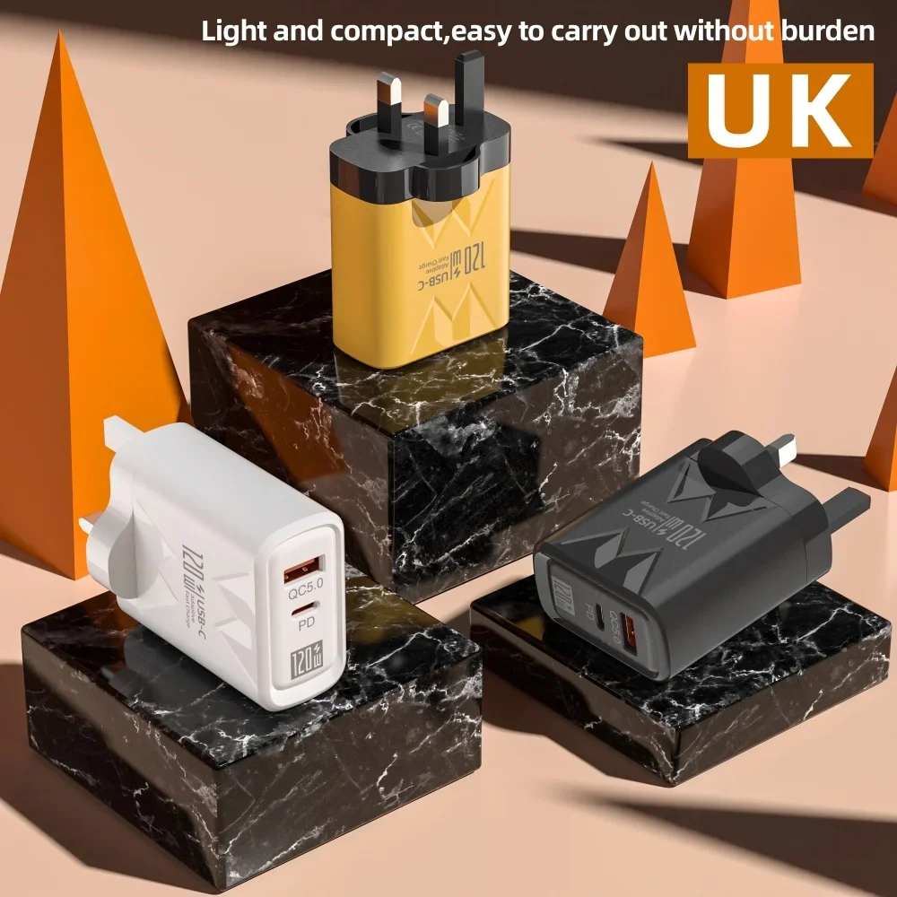120 واط USB C شاحن سريع PD شاحن سريع QC3.0 الاتحاد الأوروبي/الولايات المتحدة التوصيل الجدار مهايئ شاحن آيفون 16 سامسونج شاومي هواوي Realme Oneplus