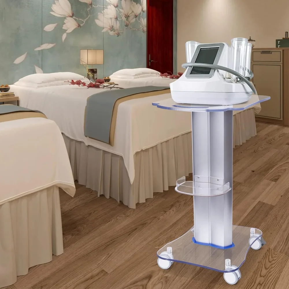 عربة التجميل المتداول، عربة عربة الصالون مع صينية إضافية عربة دوارة أكريليك، تخزين سبا لأداة التجميل