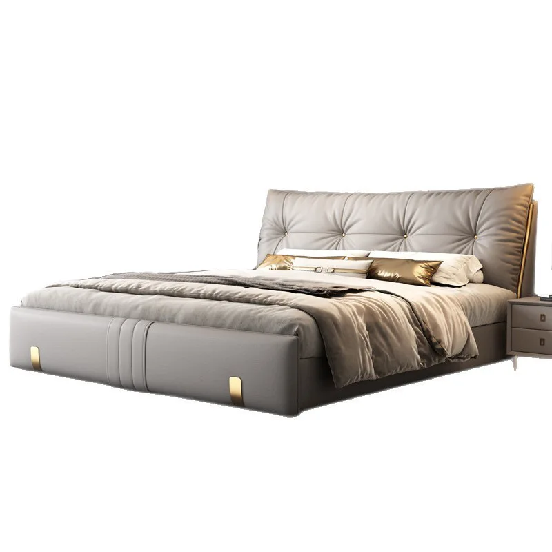 

New leather double bed master bedroom Italian light luxury high-end atmospheric soft bag