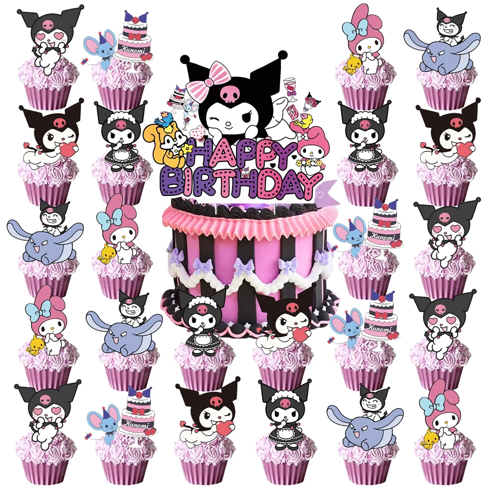 

MINISO 10pcs Kuromi Cake Decoration Anime Party Cake Flags Decoration Cartoon Baby Shower Kids Birthday Party Sanrio Cake Topper