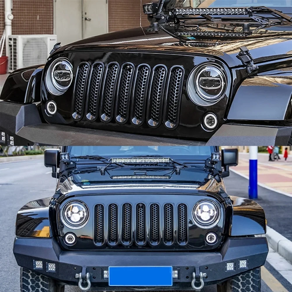 7PCS Car Front Bumper Racing Grills For Jeep JK Wrangler 2007-2017 Replacement Snap-On Black Grille Exterior Modification Parts - view 6