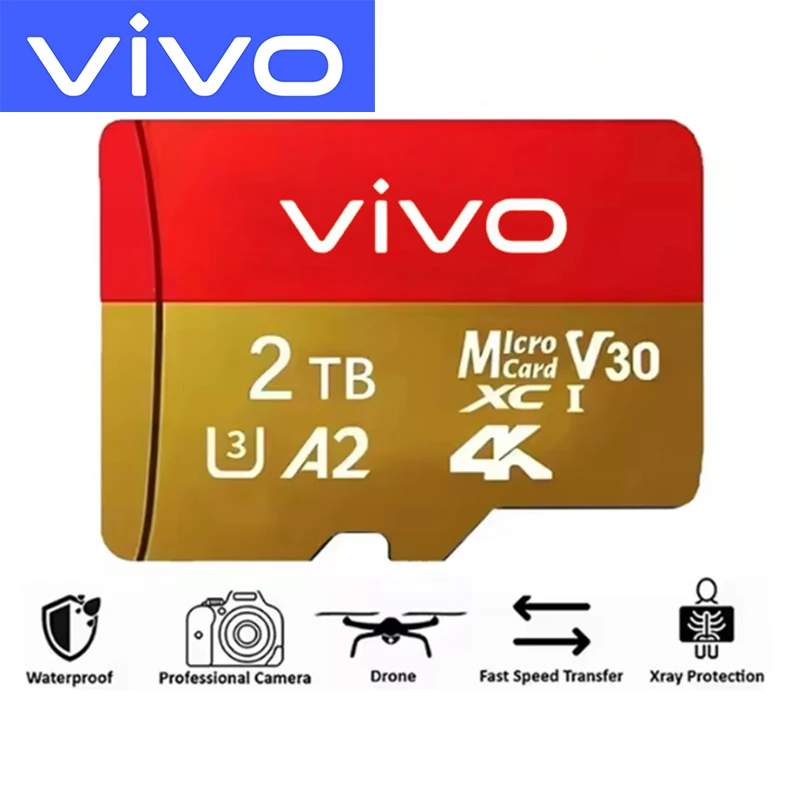VIVO Micro-SD-Karte Hochgeschwindigkeits-SD-Speicherkarte 128GB 256GB 512GB 1TB 2TB Micro-SD U3 V30 TF-Flashkarte für Telefon- und Kamerageräte