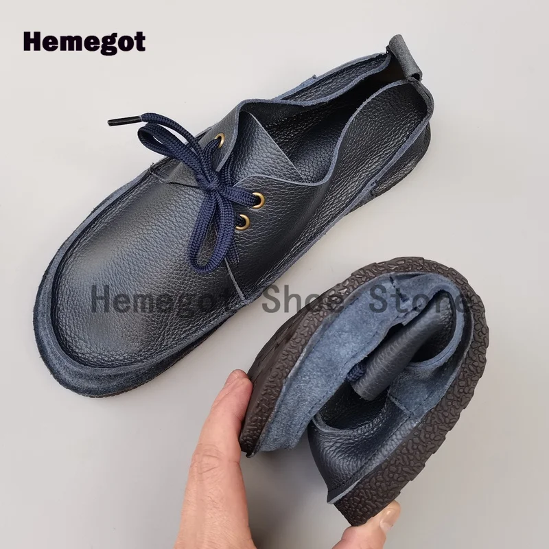 

Flats Men's Casual Shoes Lightweight Non-Slip Lace Up Soft Leather Soft Sole Round Toe Breathable Cowhide Handmade Single Shoes