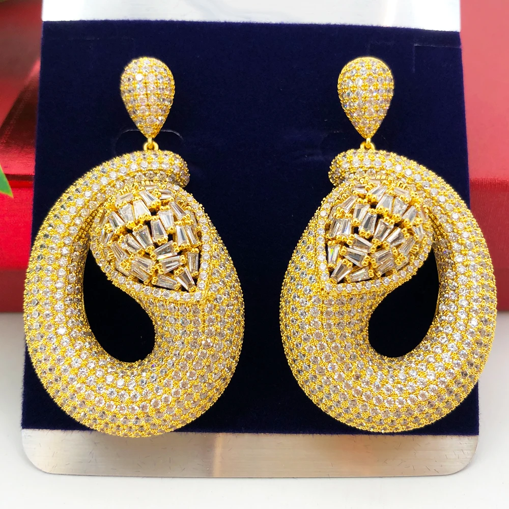 

Missvikki Luxury Gold Color Big Pendant Earrings For Women Wedding Party Luxury Shiny Earrings Jewelry Gift Fashion High Quality