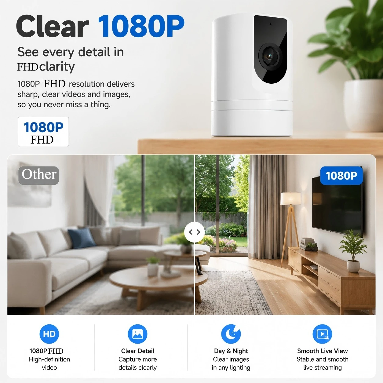Ease Life App 4MP 1080P FHD Indoor Smart Camera: for hree Night Vision Modes,Enhanced Night Vision, Motion Alerts, and Secure Lo