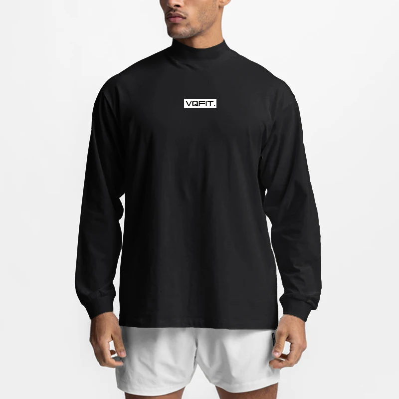 New Mens Fitness Fashion Cool Clothing Workout Fashion Casual T Shirt Sporting Running High-collar Long Sleeve Tshirt