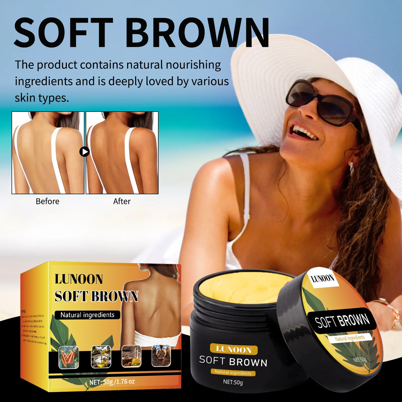 

50g Tanning Gel Boosting Bronze Strengthen Darkening Gold Brown for Summer Sunbathing Moisturizing Sunless Intensive Tanner Gel