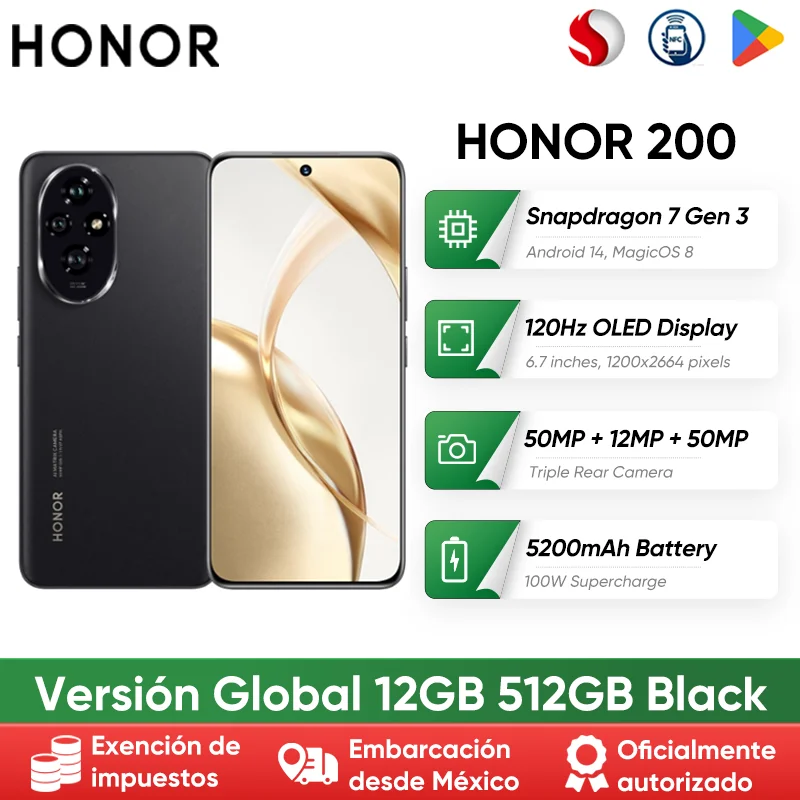 هاتف ذكي HONOR 200 الإصدار العالمي الأصلي Snapdragon 7 Gen 3 5G بشاشة 6.7 بوصة AMOLED بقدرة 5200 مللي أمبير في الساعة يدعم HONOR 100 وات شحن فائق