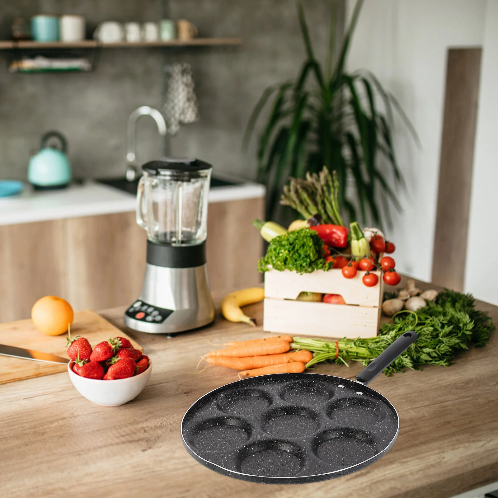 

1Pcs Fried Egg Pan 7 Compartments Nonstick Omelette Pan Long Handle Heat Resistant Non-Slip Grip Kitchen Gadget for Home Cooking