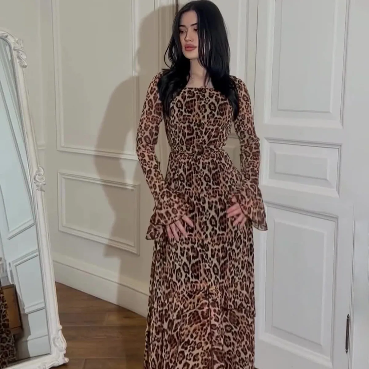 Le donne vestono abiti da festa Abaya musulmani con stampa leopardata Ramadan Jalabiya Dubai marocco Abaya caftano Islam arabo abito lungo Vestidos