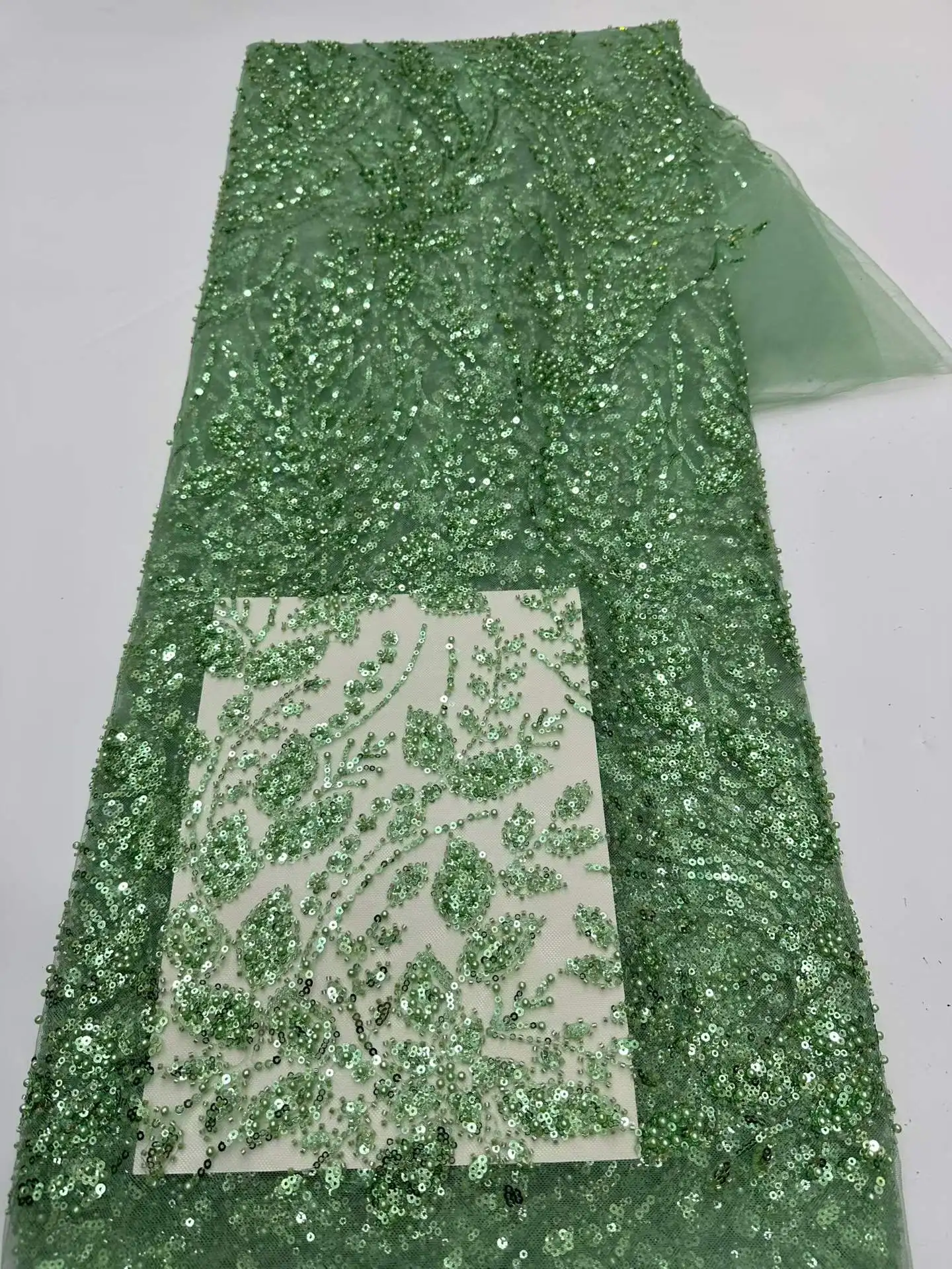 

5 Yards African Nigerian 2026 Beaded Emboridery Lace High-End Luxury French Sequin Net Lace Fabric For Wedding Party Dress Women