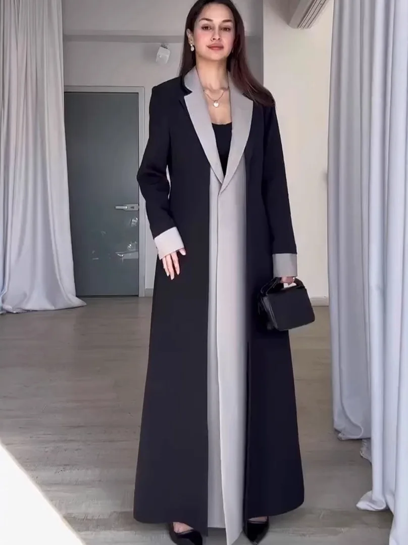 جديد المرأة طويلة طول اللون بلو دعوى طوق الخريف الشتاء معطف تخفيف ودية Ele ملابس خارجية طويلة Sve طوق #1