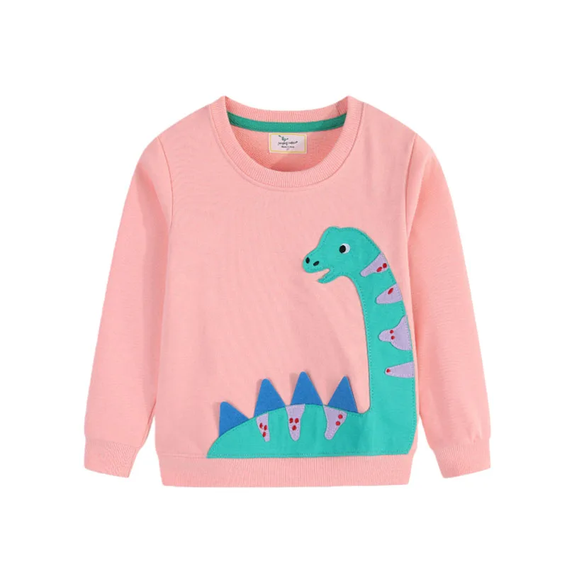 

Jumping Meters Dinosaurs Applique Long Sleeve Girls Sweatshirts Embroidery Autumn Spring Children's Clothing Toddler Shirts