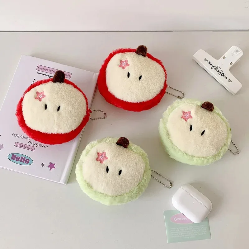 Cute Apple Shape Plush Bag Creative Cartoon Pendant Mini Storage Bag for Students Earphone Data Cable Organizer