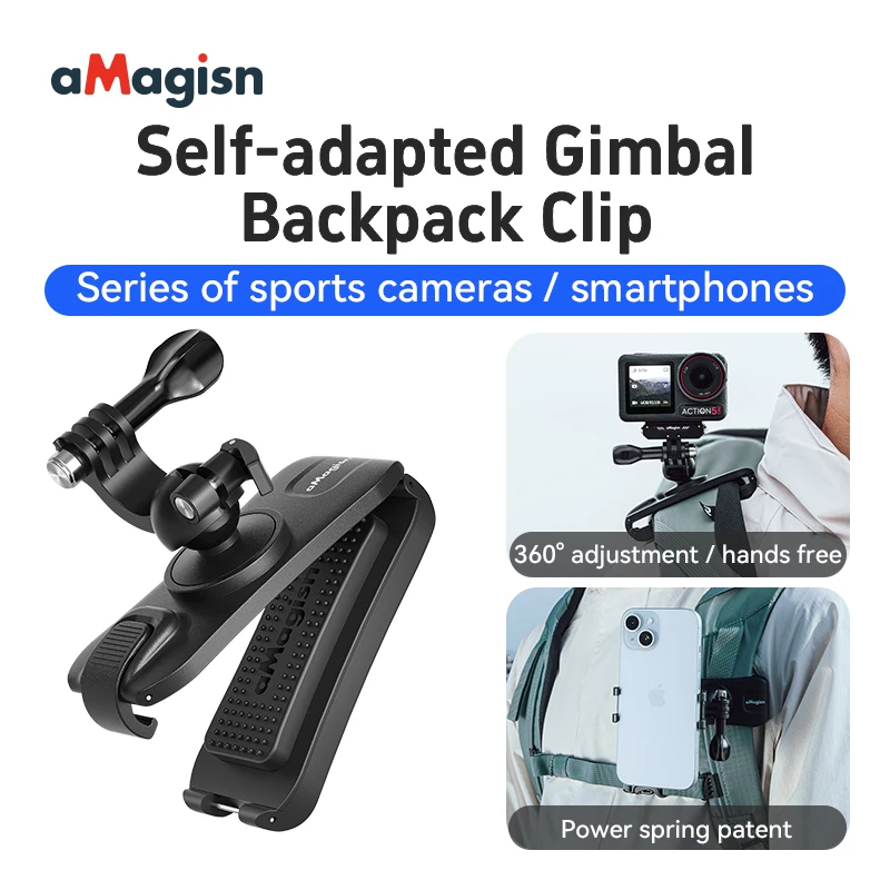 Backpack Clip For Insta360 AcePro 2 X4 GoPro13 Action5pro Self-adapted Gimbal Backpack Clip 360° Rotation Camera Smartphone Kit