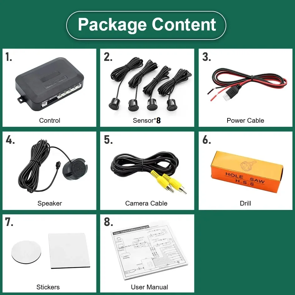 AHD Visible Video Car Parking Sensors 8 Probes Backlight Front With Rear Alarm Parktronic For DVD Andriod Media System