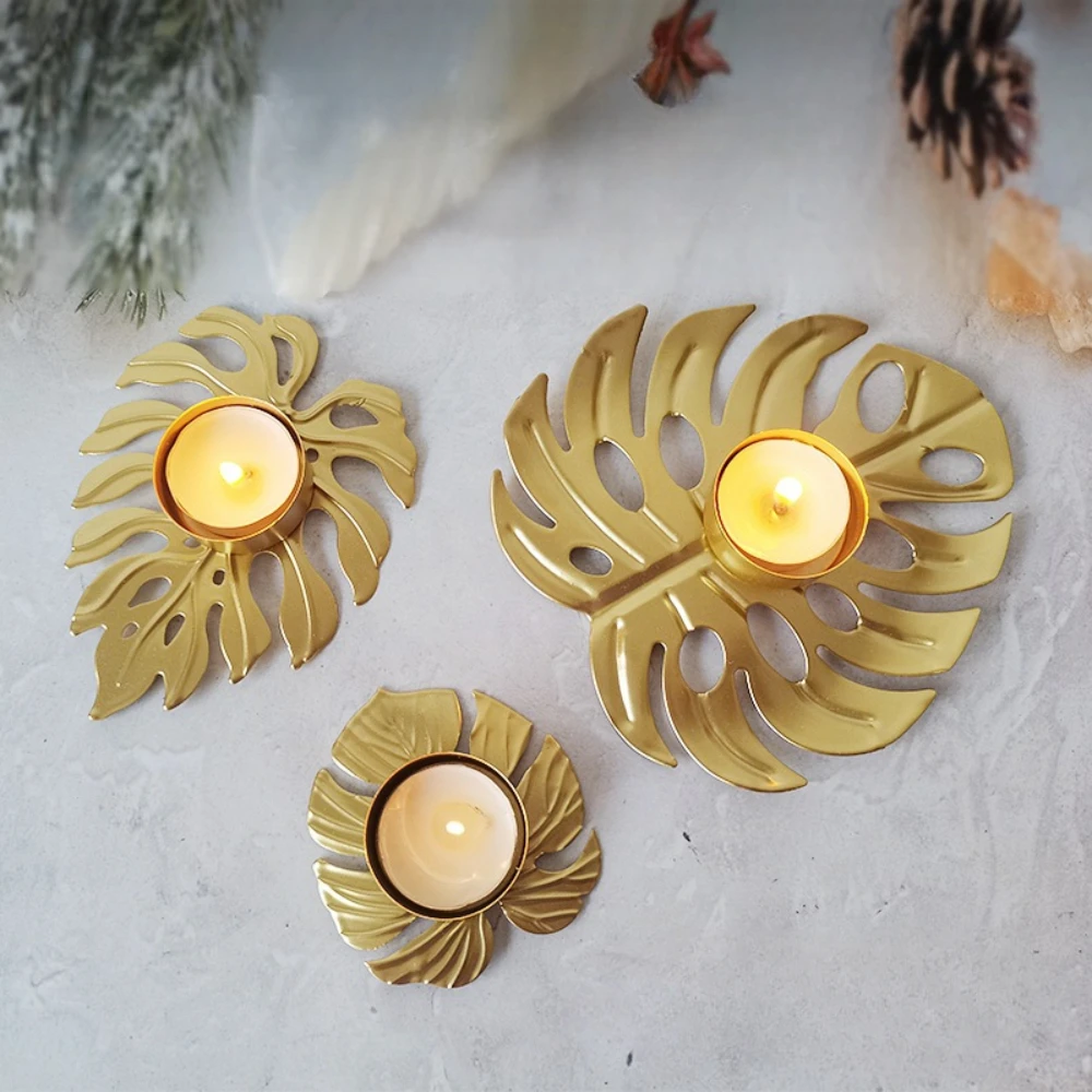 Golden Leaf Candle Making Candlestick Hollow Plant Home Wedding Festival Decor Candlelight Dinner Ornaments Pendant DIY Gift Set