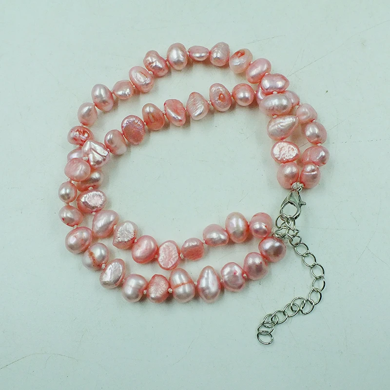 2 strands  6mm natural Baroque pearl bracelet 7.5 