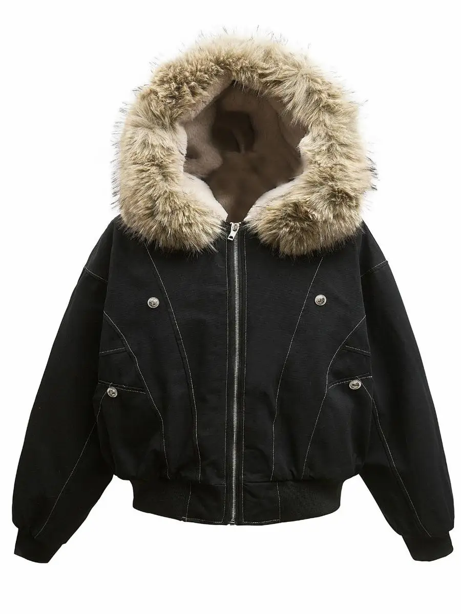 

Ретро-куртка в американском уличном стиле из хлопка с металлическим синим декором, утепленная, с капюшоном, для мужчин и женщин, на каждый день, с длинной молнией