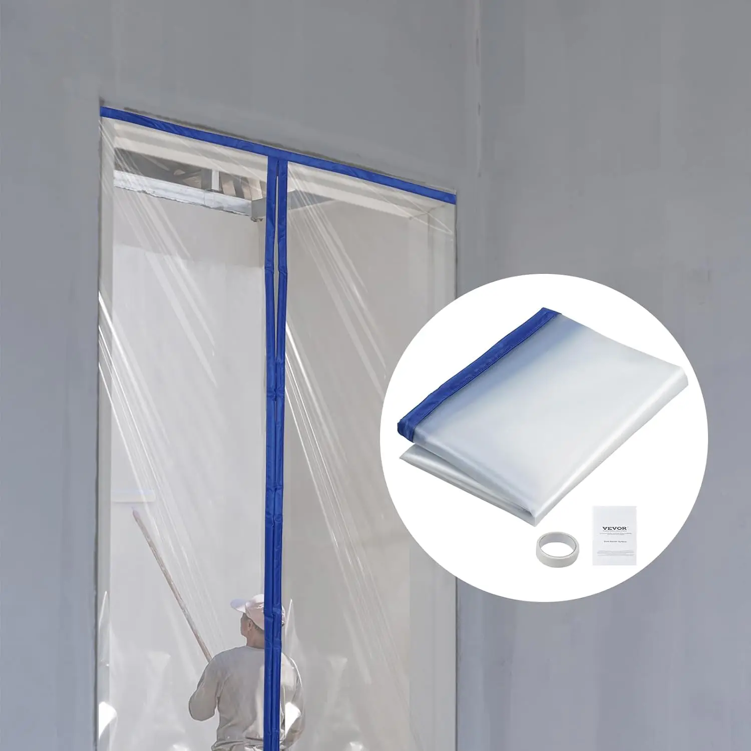 Dust Barrier, 7.5 x 4 ft Dust Barrier Door Kit,PE Construction Door Cover for Dust Containment,with Magnetic Self-Closing Zipper