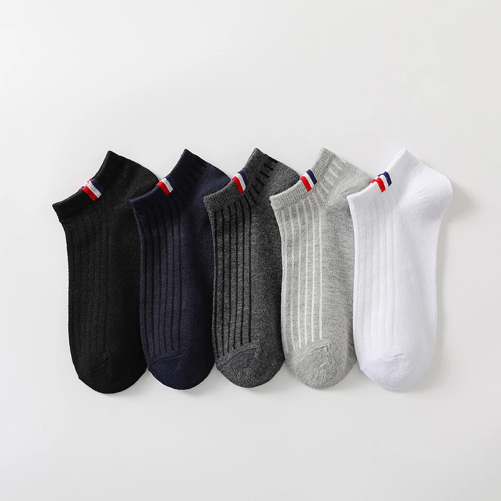

5 Pairs Thin Boat Socks Summer Blending Plain Color Mens Casual Breathable Sweat Absorbing Calibration